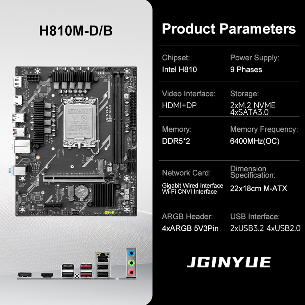 JGINYUE H810 Motherboard Intel - Ddr5 64Gb 评论和价格